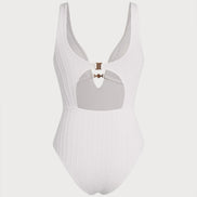 White Textured Cut Out One-Piece