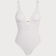 White Textured Cut Out One-Piece
