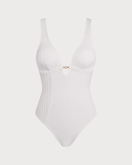 White Textured Cut Out One-Piece