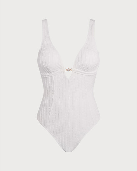 White Textured Cut Out One-Piece