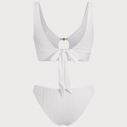 White U Neck Cut Out Tankini Set
