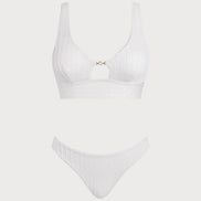White U Neck Cut Out Tankini Set