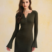 Green A-Line Bell Sleeve Sweater Dress