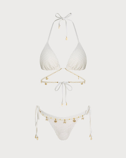 White Tie Strap Triangle Bikini Set