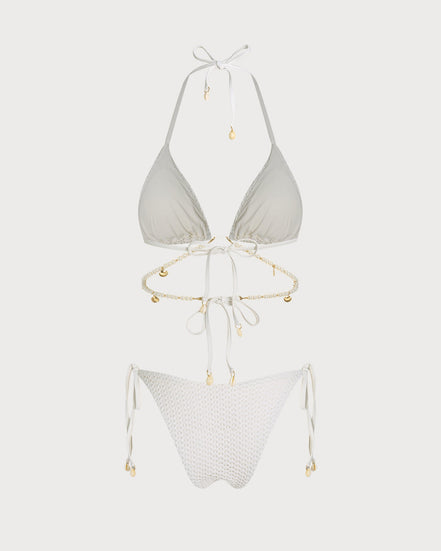 White Tie Strap Triangle Bikini Set