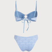Blue Jacquard Cut Out Bikini Sets