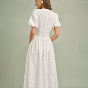 White Round Neck Floral Midi Dress