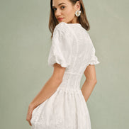 White Round Neck Floral Midi Dress