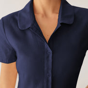 Navy Pocket Short Sleeve Midi Dress