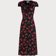 Black Floral V Neck Maxi Dress