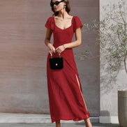Red Sweetheart Neck Jacquard Maxi Dress