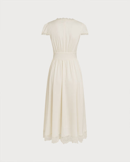 Apricot V Neck Lace Maxi Dress
