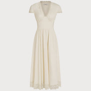 Apricot V Neck Lace Maxi Dress