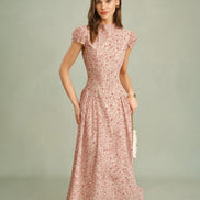 Pink Mock Neck Floral Maxi Dress