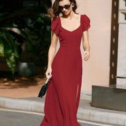 Red Sweetheart Neck Jacquard Maxi Dress