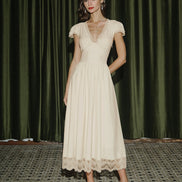 Apricot V Neck Lace Maxi Dress