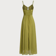 Green Ruched Slip Maxi Dress