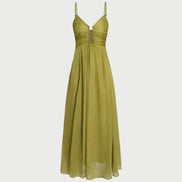 Green Ruched Slip Maxi Dress