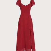 Red Sweetheart Neck Jacquard Maxi Dress