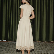 Apricot V Neck Lace Maxi Dress