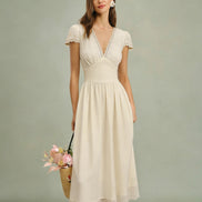 Apricot V Neck Lace Maxi Dress