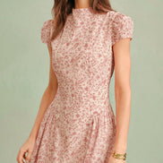 Pink Mock Neck Floral Maxi Dress