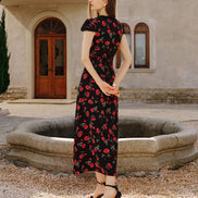 Black Floral V Neck Maxi Dress