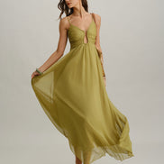 Green Ruched Slip Maxi Dress