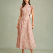Pink Mock Neck Floral Maxi Dress