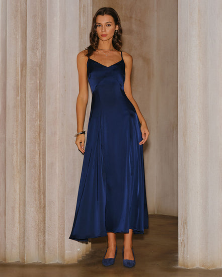Navy A-Line Slip Maxi Dress