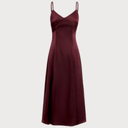 Wine Red Satin A-Line Slip Maxi Dress