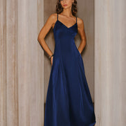 Navy A-Line Slip Maxi Dress