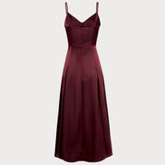 Wine Red Satin A-Line Slip Maxi Dress