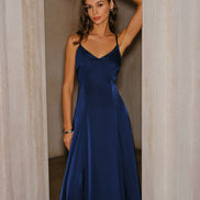 Navy A-Line Slip Maxi Dress