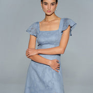 Blue Floral Square Neck Midi Dress