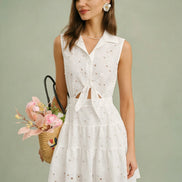 White Collar Cut Out Mini Dress
