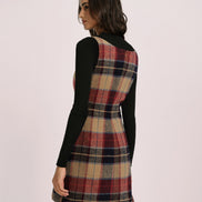 Red U Neck Plaid Mini Dress