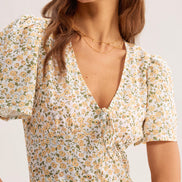 Yellow Floral V-Neck Mini Dress