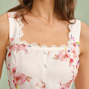 Floral Square Neck Button Mini Dress